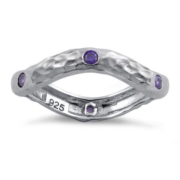 Sterling Silver Wavy Hammered Amethyst CZ Ring For Cheap - Image 2