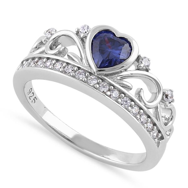 Sterling Silver Heart Crown Tanzanite CZ Ring Online now