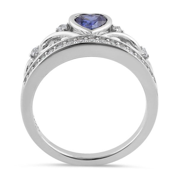 Sterling Silver Heart Crown Tanzanite CZ Ring Online now - Image 3
