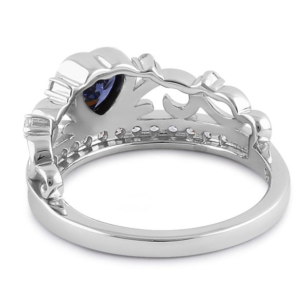 Sterling Silver Heart Crown Tanzanite CZ Ring Online now - Image 4