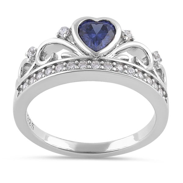 Sterling Silver Heart Crown Tanzanite CZ Ring Online now - Image 2