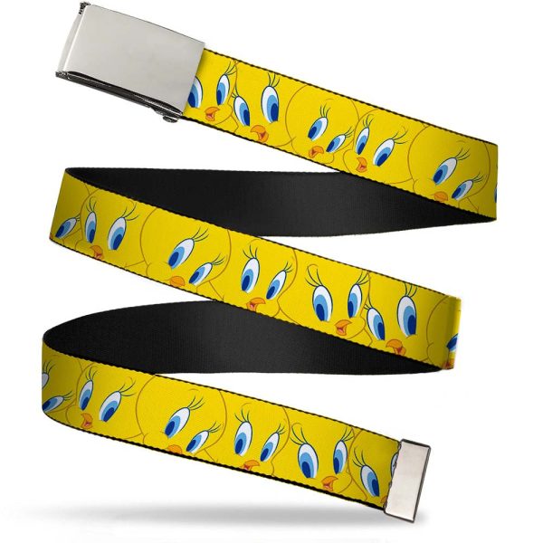 Chrome Buckle Web Belt - Tweety Bird Expressions Yellow Webbing Supply