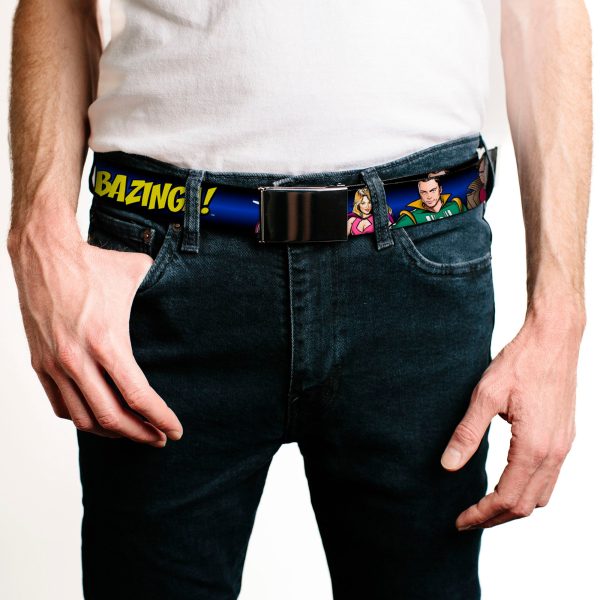 Chrome Buckle Web Belt - The Big Bang Theory Superhero Characters Group BAZINGA! Black-Blue Fade Webbing Sale - Image 2