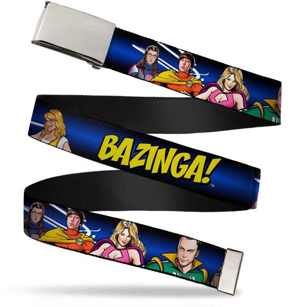 Chrome Buckle Web Belt - The Big Bang Theory Superhero Characters Group BAZINGA! Black-Blue Fade Webbing Sale
